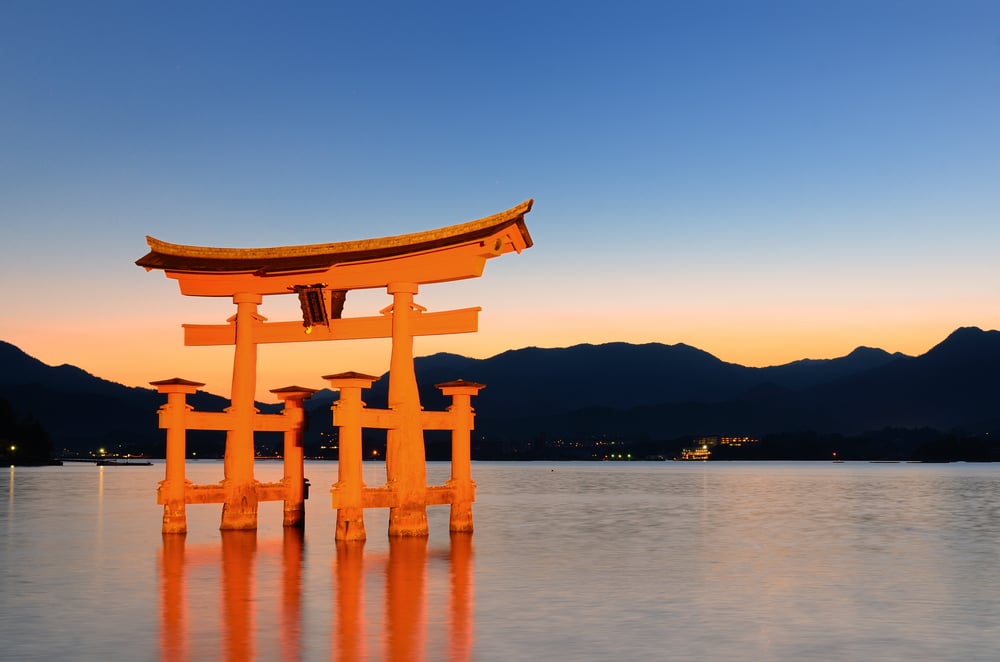 The otori gate which welcomes visitors to Miyajima, Japan.-2